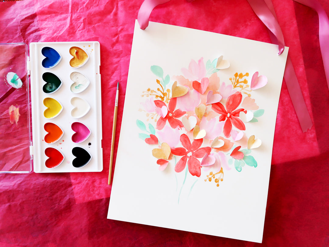 DIY Watercolor Bouquet Painting with 3D Hearts| Kid Made Modern